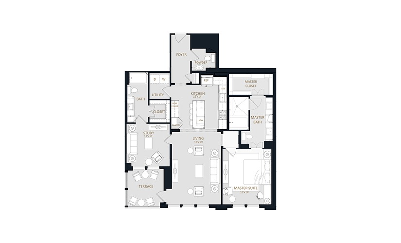 B1 - 2 bedroom floorplan layout with 2.5 bathrooms and 1471 square feet