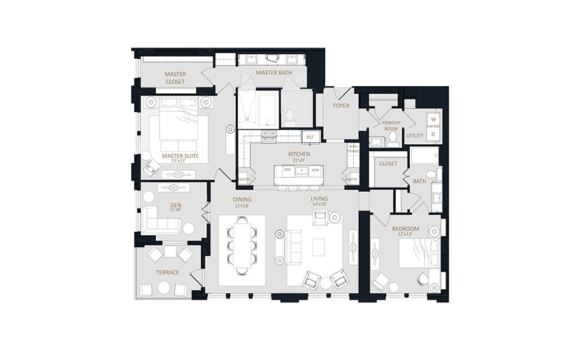 B4 - 2 bedroom floorplan layout with 2.5 bathrooms and 1971 square feet