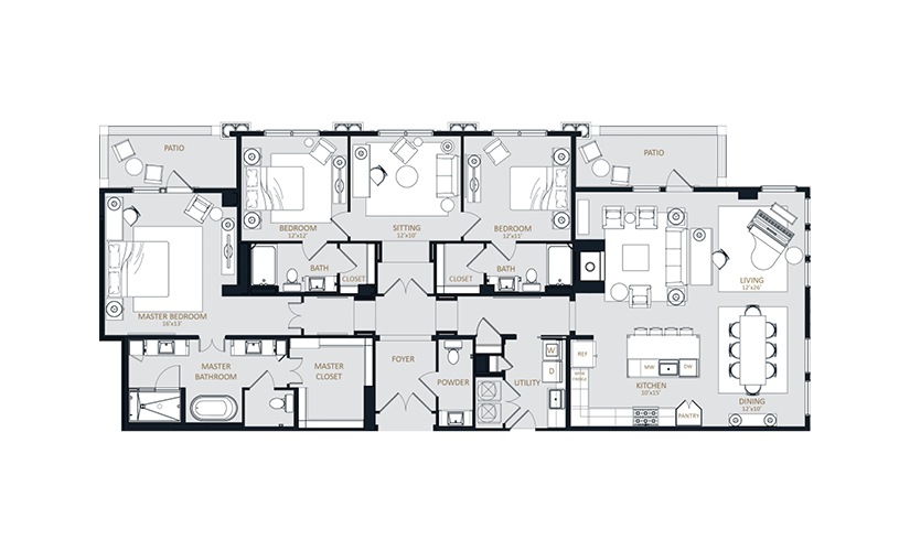 PH4 - 3 bedroom floorplan layout with 3.5 bathrooms and 2528 square feet